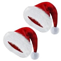 Santa Hat for Adults, 2 Pack Christmas Hat, Unisex Velvet Comfort Extra Thicken Xmas Hat for Christmas and New Year