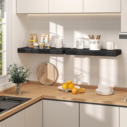Image of Fun Memories 48 Inch Floating Shelves, 12 inch Deep Wall Shelves with Invisible Brackets, 2 Pack, Black