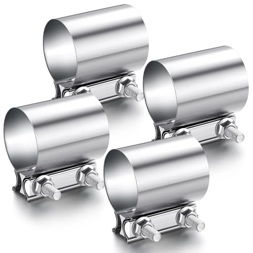 MorningRo 4 Pcs 2.25 Inch Exhaust Clamp Stainless Steel Exhaust Pipe Muffler Clamp Butt Joint Band Sleeve Coupler for Pipes Muffler Connections Catalytic Converters