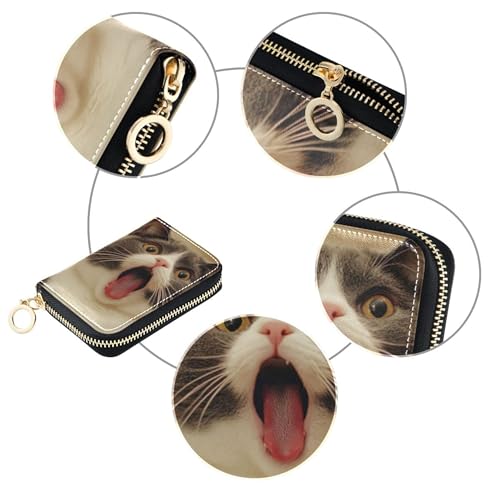 Zip Around Women's Wallets RFID Blocking Credit Card Holders Small Coin Purse Wallet with Zipper Cute Gray Vivid Cat4