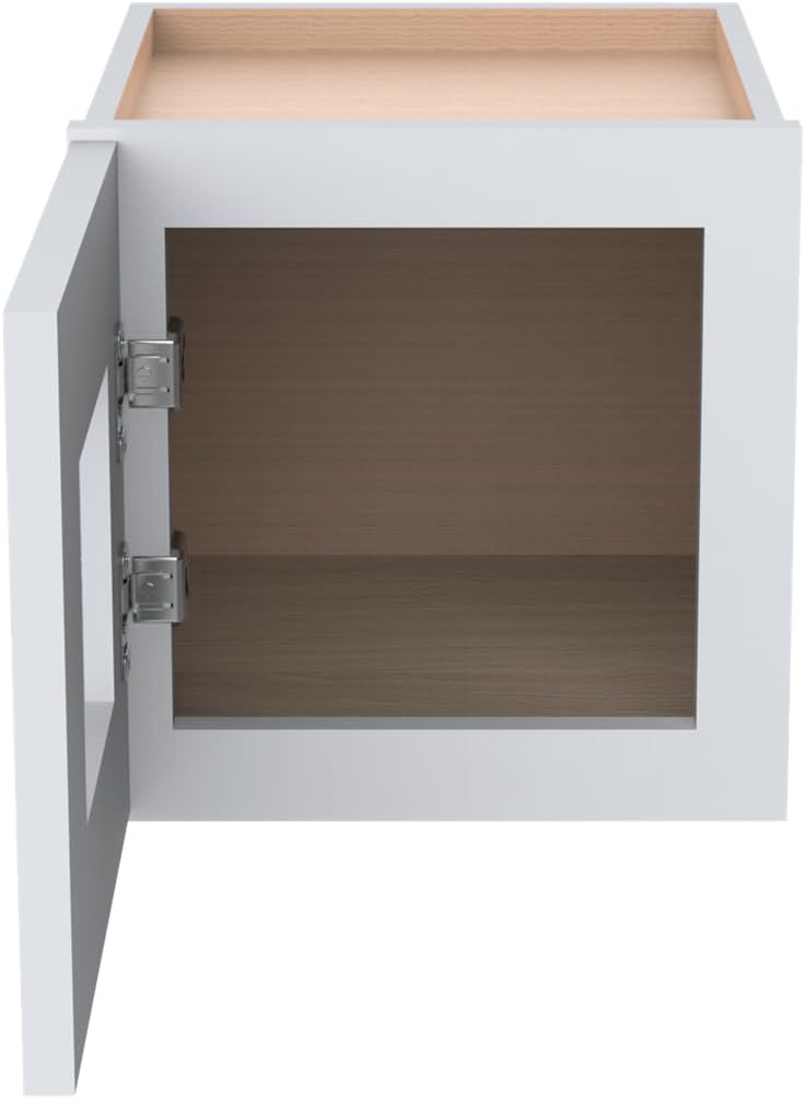 RTA Solid Wood Glass Door Wall Cabinet - 1 Solid Wood with Glass Door for Kitchen, Over The Toilet, Living Room for Storage Solution(Glass Insert Not Included) (White 12”W×12”D×12”H)