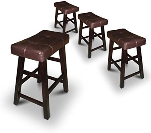 Legacy Decor 4 29" Dark Espresso Wood Bar Stools with Bonded Faux Leather Seat