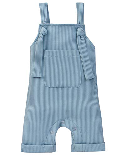 Viworld Baby Boy Girl Sleeveless Button Romper Unisex Solid Color Knit Jumpsuit Pocket Overalls One-Piece Summer Clothing (Blue, 6-12 Months)