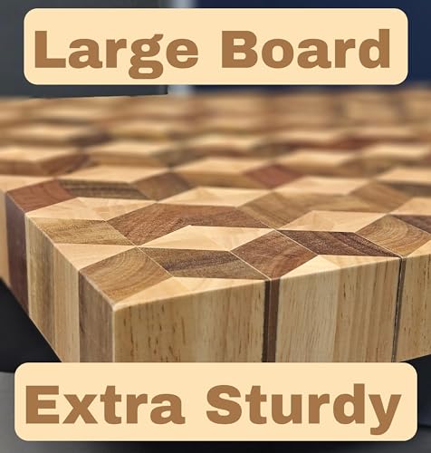 Tabla para cortar grande de madera de acacia KAV, rectangular, de 41.91 cm x 31.75 cm x 5.08 cm con diseño de rejilla de diamante miniatura 4