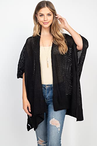 Image of RIAH FASHION Bohemian Sequin Glitter Shawl Wrap Poncho - Kimono Cardigan, Sparkly Metallic Mesh Scarf, Open Knit Crochet