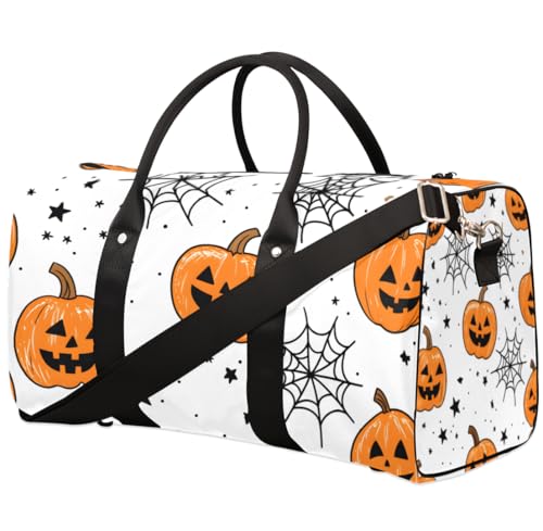 TropicalLife Halloween Travel Duffle Bag for Women Men PumpkinNet Sports Gym Bag Waterproof Carry on Overnight Weekender Bag