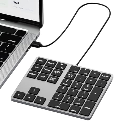 Kisnt Wired USB-C Number Pad, Slim Type-C Numpad 34 Key Numeric Keypad Portable 10 Key USB Keypad for Laptop, Apple Mac iMac MacBook Pro/Air, Windows PC