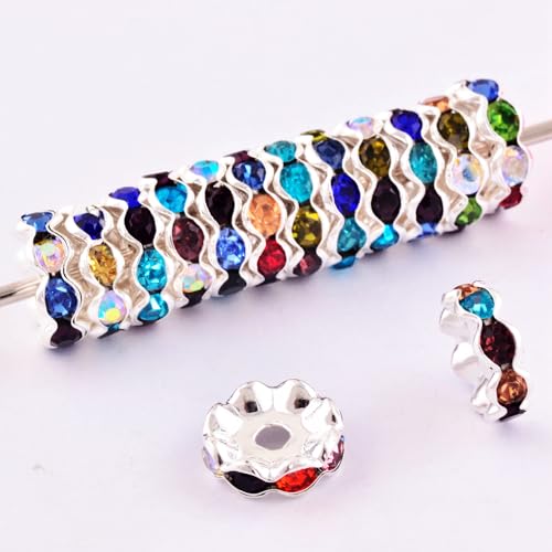 12mm Rhinestone Beads for Pen Making Bulk 100pcs Ranbow Wave Space Beads for Pens,Diamond Crystal Beads for Beadable Pens DIY Bracelet Jewelry Making Craft Supplies