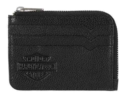 Harley-Davidson Men's Classic Genuine Pebble Leather B&S Zip Card Case - Black