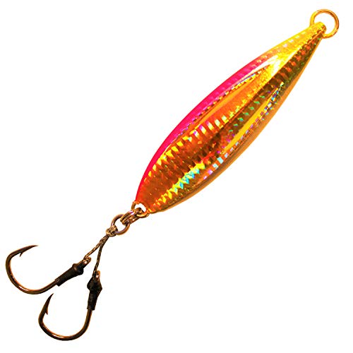 Calissa Offshore Tackle Flat Fall Jig ||| 80g 150g 250g 300LBS Assist Hooks 3/0 Butterfly ||| Vertical Knife Speed Lure Slow Pitch Fall || (Pink Smelt, 80g)