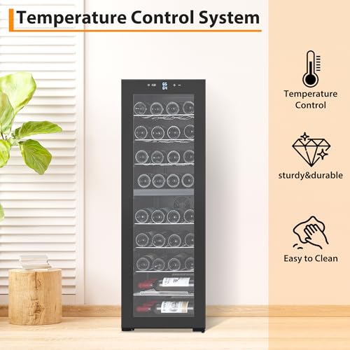 Wine Cooler Refrigerator 21 Inch 39-Bottle Capacity,Built-in or Freestanding,Silent Constant-Temp,Sliding Shelves,Reversible Glass Door