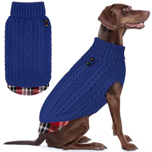 Image of KYEESE Dog Sweater for Medium Large Dogs Turtleneck Thick Knit Pullover | Stretchy Fit, Lightweight & Warm, Cozy Knit Comfort, Classic Plaid Design, Gentle on Sensitive Skin, Winter Daily Wear