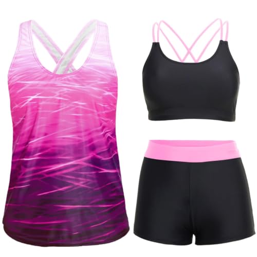 Image of Women's 3 Piece Tankini Swimsuit Tummy Control Bathing Suit with Boy Shorts