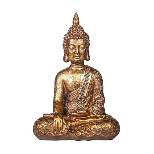 Estatua de Buda Sentado de Resina Dorada 11.42 in