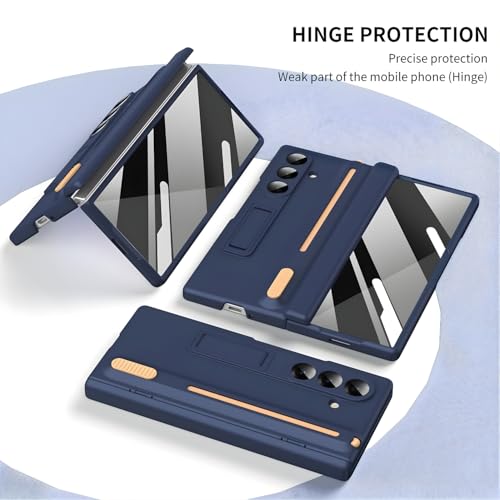 Image of Premium Hybrid Case Compatible with Samsung Galaxy Z Fold 6- S Pen Compatible, Tempered Glass Protector, Built-in Kickstand & Anti-Scratch Comfortable Grip (Blue, Samsung Galaxy Z Fold 6)