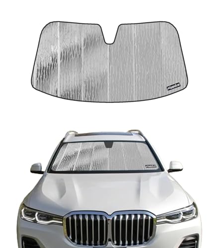 Windshield Sun Shade for BMW X5 2019-2023,X7 2019-2022,Alpina XB7 2021-2022,Front Window Sunshade Shield,2-in-1 Reflective Sun Shade,Silver for Summer, Black for Winter