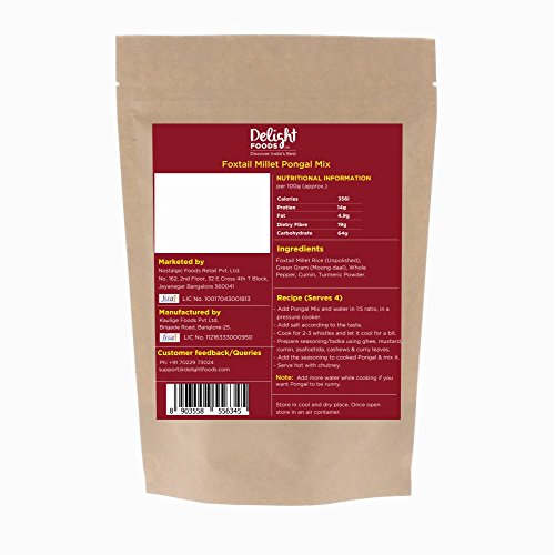 Image of Delight Foods Unpolished Foxtail Millet Pongal Mix 400g (200g x2) | Ready to Cook South Indian Pongal | Healthy Organic Millet & Dal Breakfast Mix | Traditional Instant Food