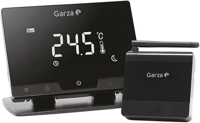 Garza Smart - Termostato Inalámbrico Wifi Inteligente para caldera y calefacción, programable, pantalla táctil, Wifi 2.4GHz, control remoto por app y por voz Alexa/Google, Color Negro