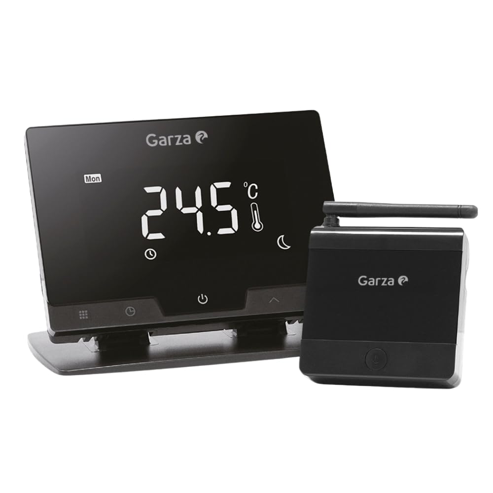 Garza Garza Smart - Termostato Inalámbrico Wifi Inteligente para caldera y calefacción, programable, pantalla táctil, Wifi 2.4GHz, control remoto por app y por voz Alexa/Google, Color Negro
