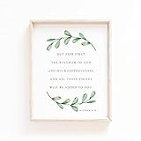 Matthew 6:33 Seek First His Kingdom Bible Verse Wall Art Print, Botanical Scripture Sign Christian Baptism Poster Matthew 6:33 Seek First His,123