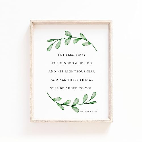 Matthew 6:33 Seek First His Kingdom Bible Verse Wall Art Print, Botanical Scripture Sign Christian Baptism Poster Matthew 6:33 Seek First His,123