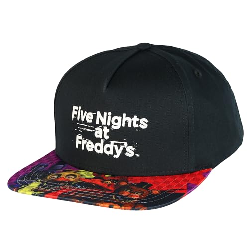 Five Nights at Freddys Boys Flat-Brim Hat FNAF Sublimated Snapback Adjustable OSFM Kids Baseball Cap Black
