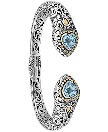 Image of DEVATA Sterling Silver 925 and 18K Gold with Gemstones Bali Filigree Cuff Bracelet