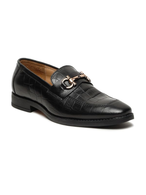 Men's Brown Texture Slip-On Loafers with Buckle-image-9