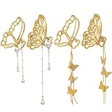 4 Pack Metal Big Gold Butterfly Hair Clips with Pearl Clamp Tassel Nonslip Hair Claw Hair Accessorie