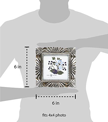 Isaac Jacobs 4X4 Silver Wave Textured Hand-Crafted Resin Picture Frame With Easel & Hook For Tabletop & Wall Display, Decorative Swirl Design Home Décor, Photo Gallery, Art, More (4X4, Silver) #TOP2