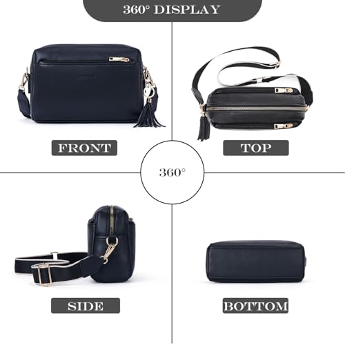 Triple Zip Small Crossbody Bag for women,Wide Strap Cell Phone Purse Shoulder Handbag Wallet with Credit Card Slots3