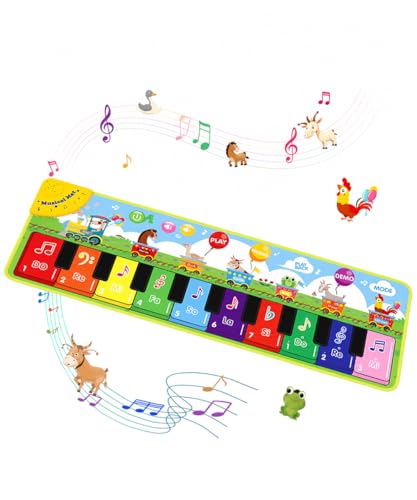 TLTH Piano Mat Play Mat for Toddlers Ages 1-6, Kick Piano Music Mat with 10 Keys, 8 Music Modes & 7 Animal Sounds, Foldable Musical Dance Playmat Birthday Gift for Baby Boys Girls