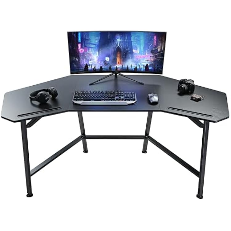 EUREKA ERGONOMIC Gaming Desk Wing-Shaped Desks,63 inch Computer Desk Table for Work Home Office,Ergonomic Studio Desk Gamer Workstation for Live & Streamer with Mousepad,Black