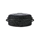 Graniteware - Cocotte Roaster en acier émaillé 8L – Très légère – Grand format, 1- Noir