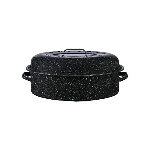 Granite Ware 18" Oval Roaster with Cover, Large Non-Stick Porcelain Enamel Roasting Pan, Even Heating, Dishwasher Safe, Durable Carbon Steel, Made in Mexico by Granite Ware - Used condition - US$21.74