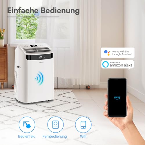 BE COOL mobiles Klimagerät 14000 BTU mit Heizung & WLAN, 4 in 1 Klimaanlage mit Entfeuchter und Ventilator, für Räume bis 48 m², Fernbedienung, Timer, Alexa & Google Assistant, weiß-3