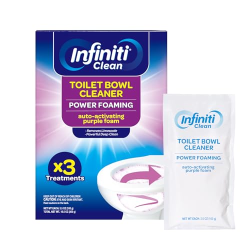 Infiniti Clean Foaming Toilet Bowl Cleaner – 10.5oz Auto-Activating Purple Foam, Removes Limescale & Odors, Lavender Scent, 3 Sachets