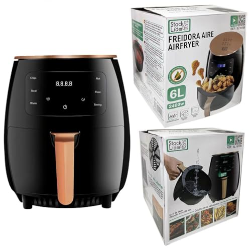 Stock Lider-Freidora sin Aceite 5.5 L, freidora aire caliente con 10 programas, 100 recetas en español, con función Mantener Caliente, pantalla LED táctil, temporizador, 2400W