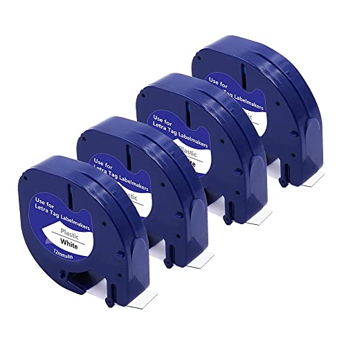 akaca Ruban pour Étiqueteuse compatible avec Dymo Letratag 12 mm x 4 m 91201 91202 91203 91204 91205 S0721610 pour LT-100H LT-100T XR XM 2000 QX50 (lot de 4)