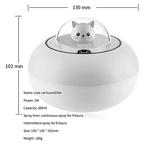 N/C 400Ml Household Humidifier, Night Light Cold Fog Humidifier, Automatic Timing Off, Automatic Shutdown Without Water, Whisper Silent Air Humidifier, Cute Kitten, Suitable For Baby Bedroom,(White) #TOP4