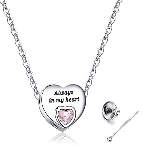 Collana con ciondolo a forma di urna per ceneri con scritta Always in My Heart, Cristallo, Zirconia cubica