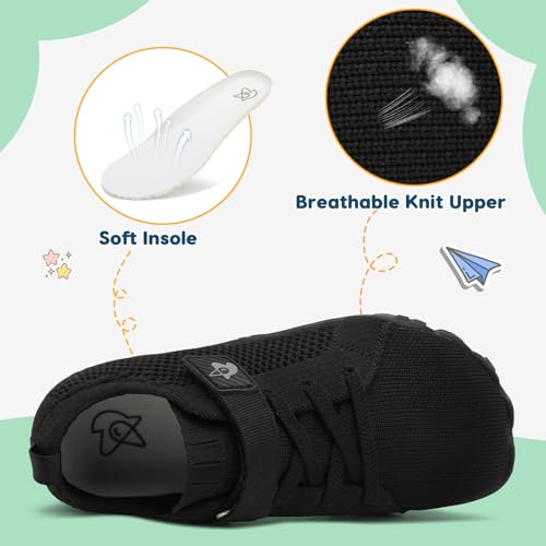 LeIsfIt Kids Barefoot Sneakers Boys Girls Wide Toe Box Shoes Black angle 5