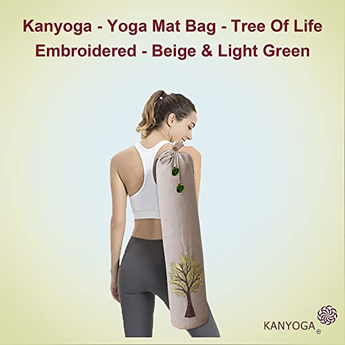 Image of Yoga Mat Cover Bag | Cotton Exercise Fitness Durable | Mat Carry Bag Cover Only With Strong Shoulder Straps | Yoga Mat Bag For Men & Women (Beige & Light Green, L 74 X W 25 Cm)