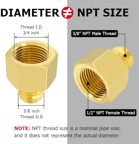 Hooshing 황동 파이프 피팅 1.3cm(0.5인치) NPT 암 - 1cm NPT 수 감속기 2개 — 사진 2