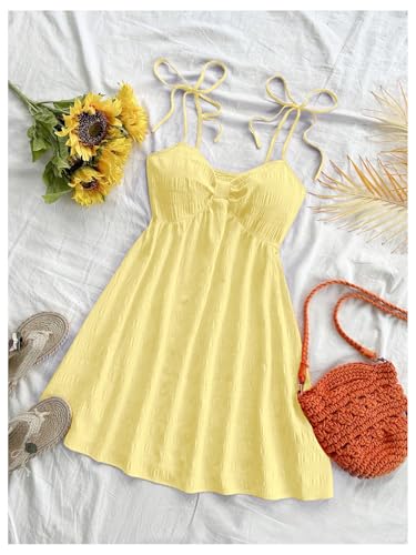 Image of SOLY HUX Women's Summer Cami Sun Dress A Line Tie Shoulder Y2k Cute Casual Short Mini Beach Babydoll Dresses