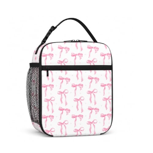 Image of Pink Bow Lunch Bag, Insulated Girls Lunch Bag for Work School and Picnics