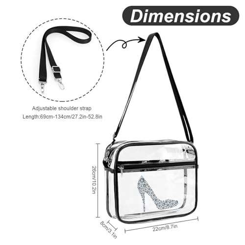 Diamond High Heel Shoe Large Crossbody Bag Clear Stadium Bag Anti-Theft Side Shoulder Bags Messenger Bag with 2 Compartments2