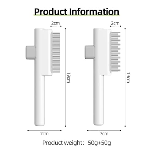 Image of Marchul 2 Pack Self-Cleaning Pet Grooming Comb Set, Cat & Dog Flea Brush with One-Click Release Button, Stainless Steel Round Teeth Comb for Removing Tangles, Loose Fur and Shed Hair, White