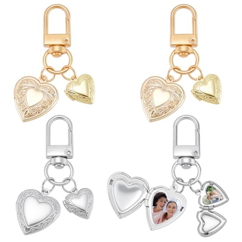 NBEADS Double Heart Locket Keychains for Couples
