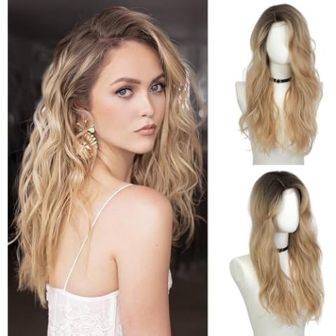 Soulwigger 24" Blonde Wig For Women Long Curly Wavy Lace Front Hair Replacement Wigs Female Natural Looking Synthetic Heat Resistant Fiber Wig Cover